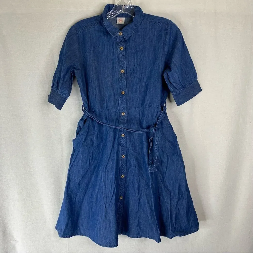 5/$25 Wonder Nation Blue Denim Button Down Casual Short Sleeve Dress Pockets XL